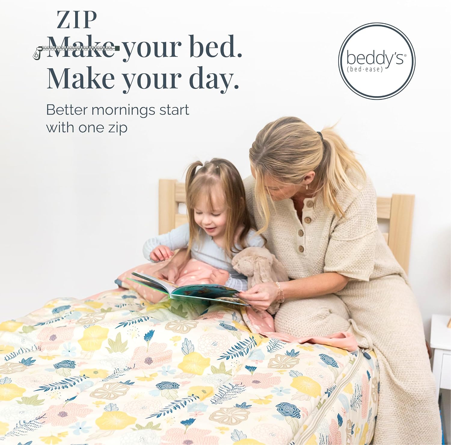 Beddy's Flower Blossoms Durable Zipper Bedding for Kids - Bed in a Bag - Pink Floral Sheets and Comforter - Includes Pillowcase & Sham - Easy to Make & Wash - Twin