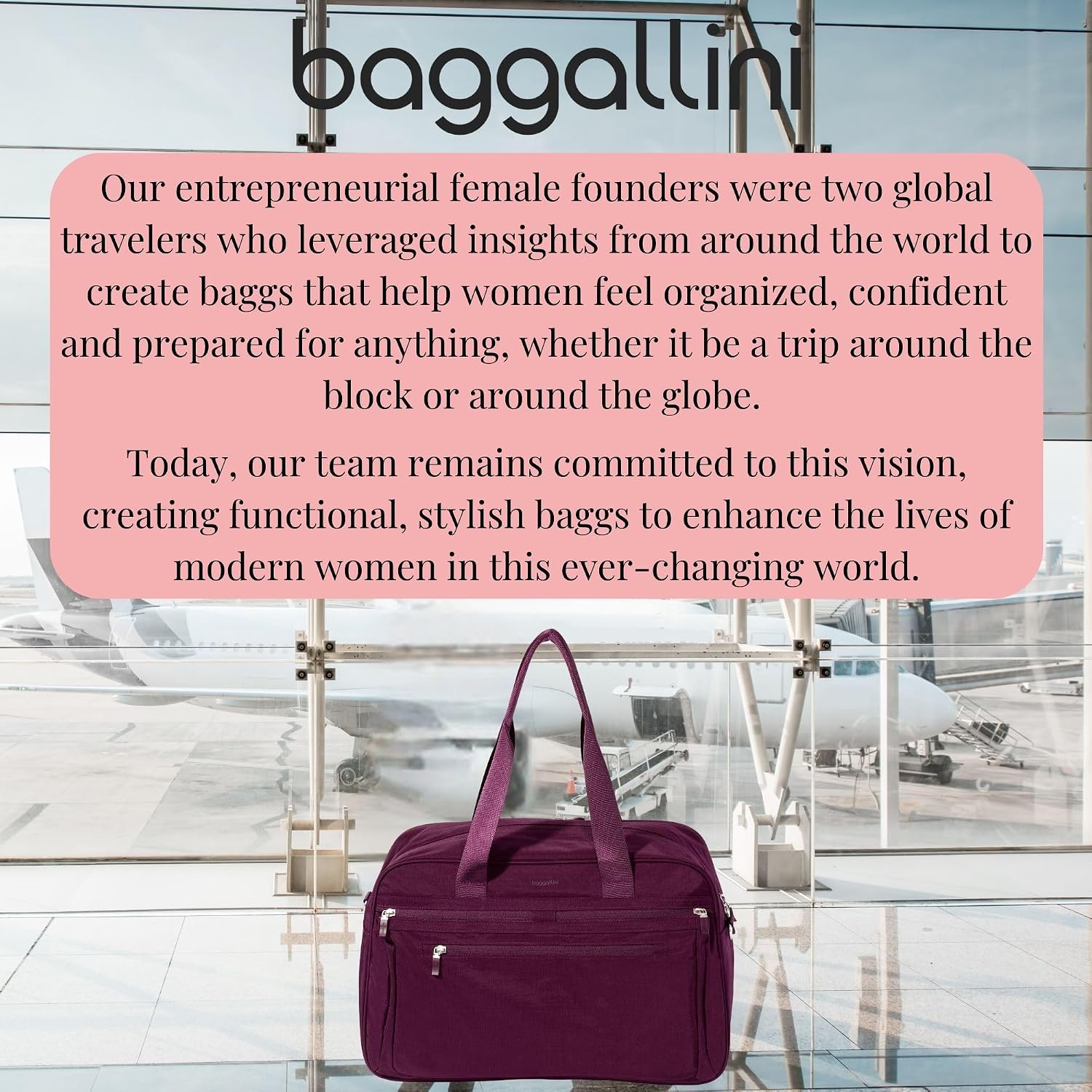 Baggallini Weekender Expandable Duffel - Lightweight 11x17 Inch Overnight Travel Bag