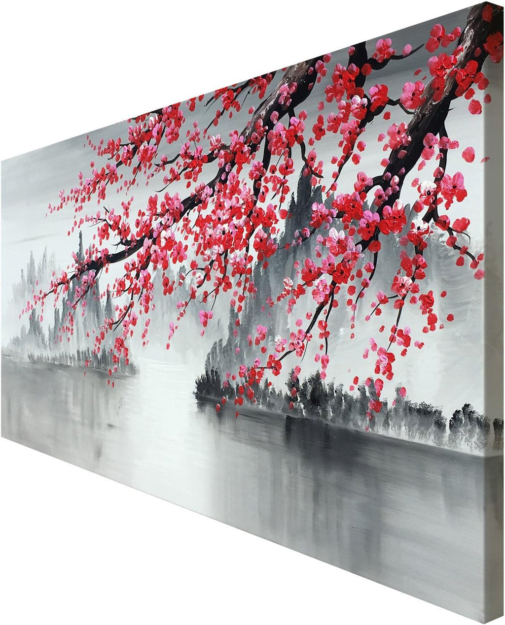 Large Traditional Chinese Painting Hand Painted Plum Blossom Canvas Wall Art Modern Black and White Landscape Oil Painting for Living Room 60 x 30 inch