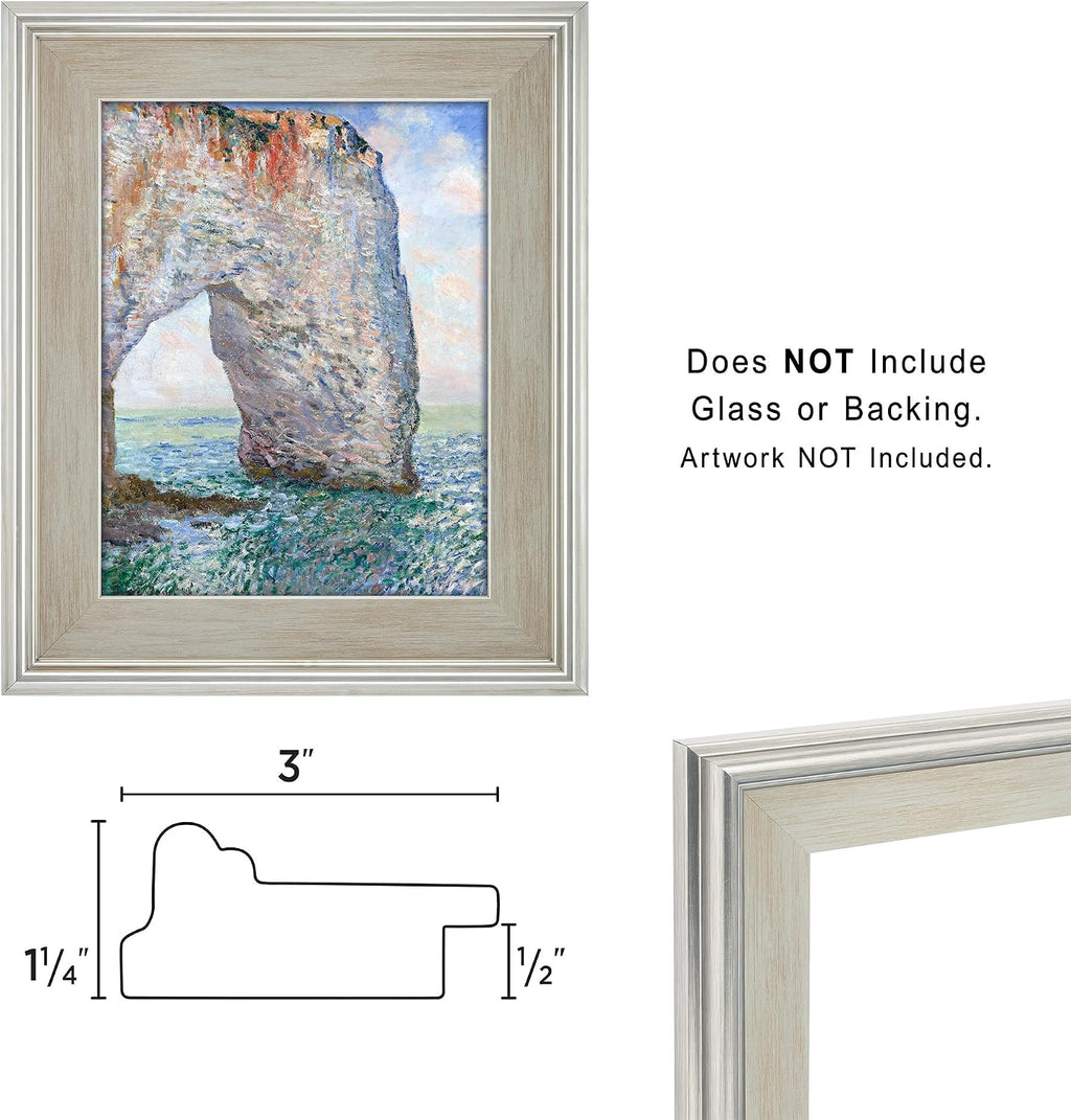Cardinali Plein Aire Silver 11x14 Open Back Frames for Canvas Art- Box of 4, 3' Wide Moulding w/Raised Edge -No Glass or Backing - 1/2' Rabbet Depth- Timeless Picture Frame for Canvas - Made in USA