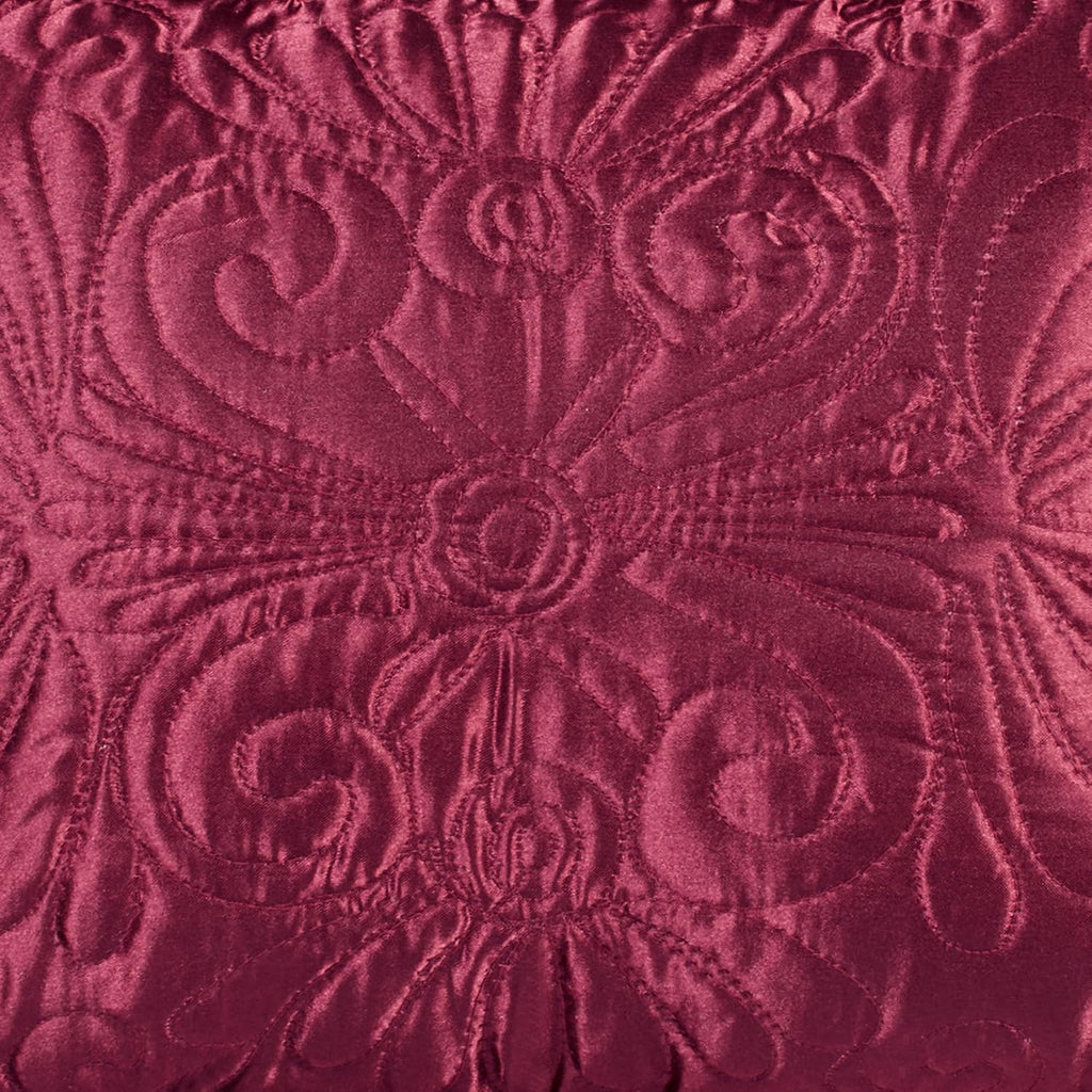Touch of Class Portia Luxury Bedding | Rich Ruby Red | Premier Quilted Polyester Satin | Romantic Hand Guided Machine Quilted Scroll Design 3 Piece Set with Full Bedspread and 2 Standard Shams