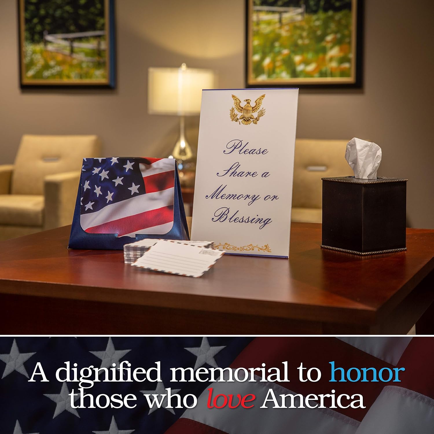 American Made Memory Cards for Military Funerals- Patriotic Note Card Set for Sharing Memories at Celebration of Life & Memorial Services (100 pack)