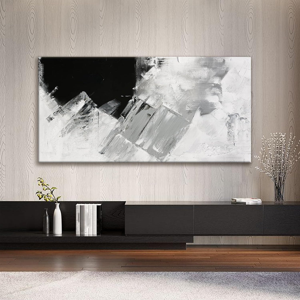 TAIJXAGSG Abstract Wall Art For Living Room Black Grey Canvas Art Wall Decor Large White Wall Art Print Office Decor Abstract Painting Print For Home Bedroom Hotel Artwork 29x58 Inch