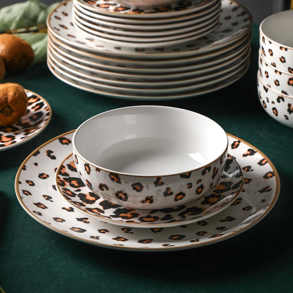 Christian Siriano Majestic 24-Piece Dinnerware Set Porcelain, Plates and Bowls Set, Dishwasher and Microwave Safe, Dish Set for 8, Multicolored