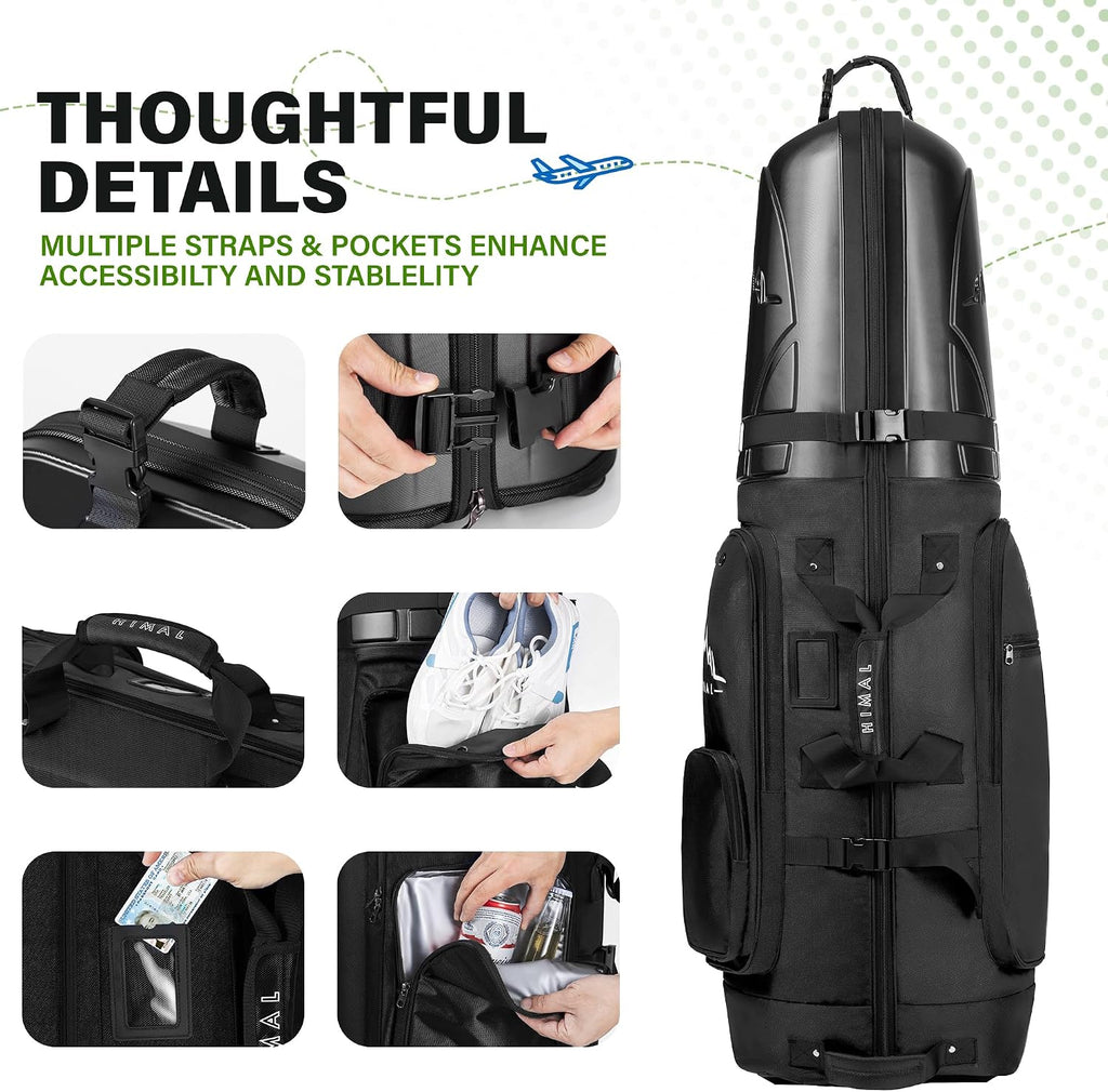 uniHimal Golf Travel Bag with Hard Case Top, 1680D Heavy Duty Oxford Golf Club Travel Bags for Airlines with Wheels Easy to Maneuver