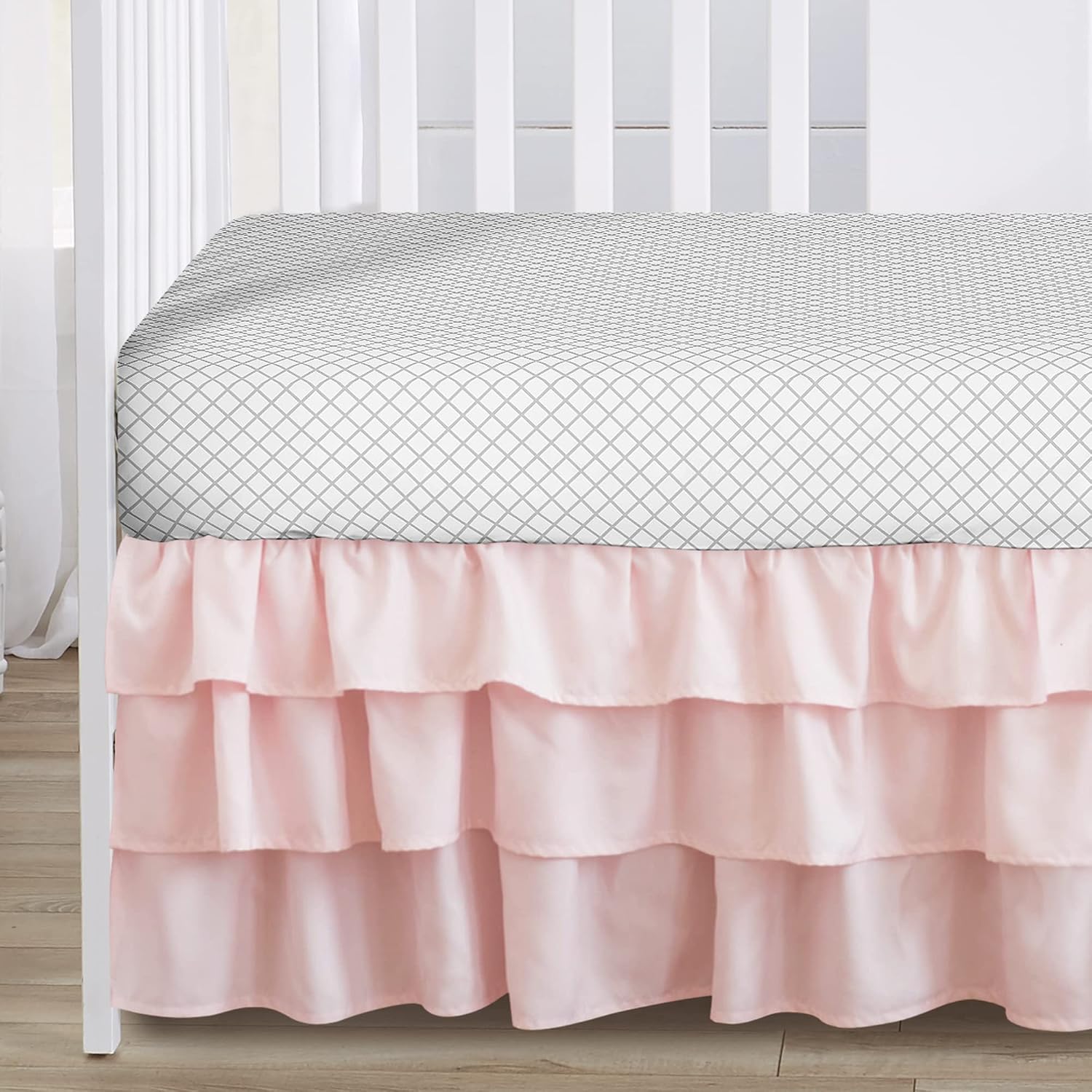 Sweet Jojo Designs 4-Piece Baby Crib Bedding Set (Woodland Bunny Floral) for Girls, Infants/Nursery incl. Blanket, Fitted Sheet, Skirt, Diaper Stacker (Shabby Chic, Boho, Flower, Bohemian, Grey Arrow)