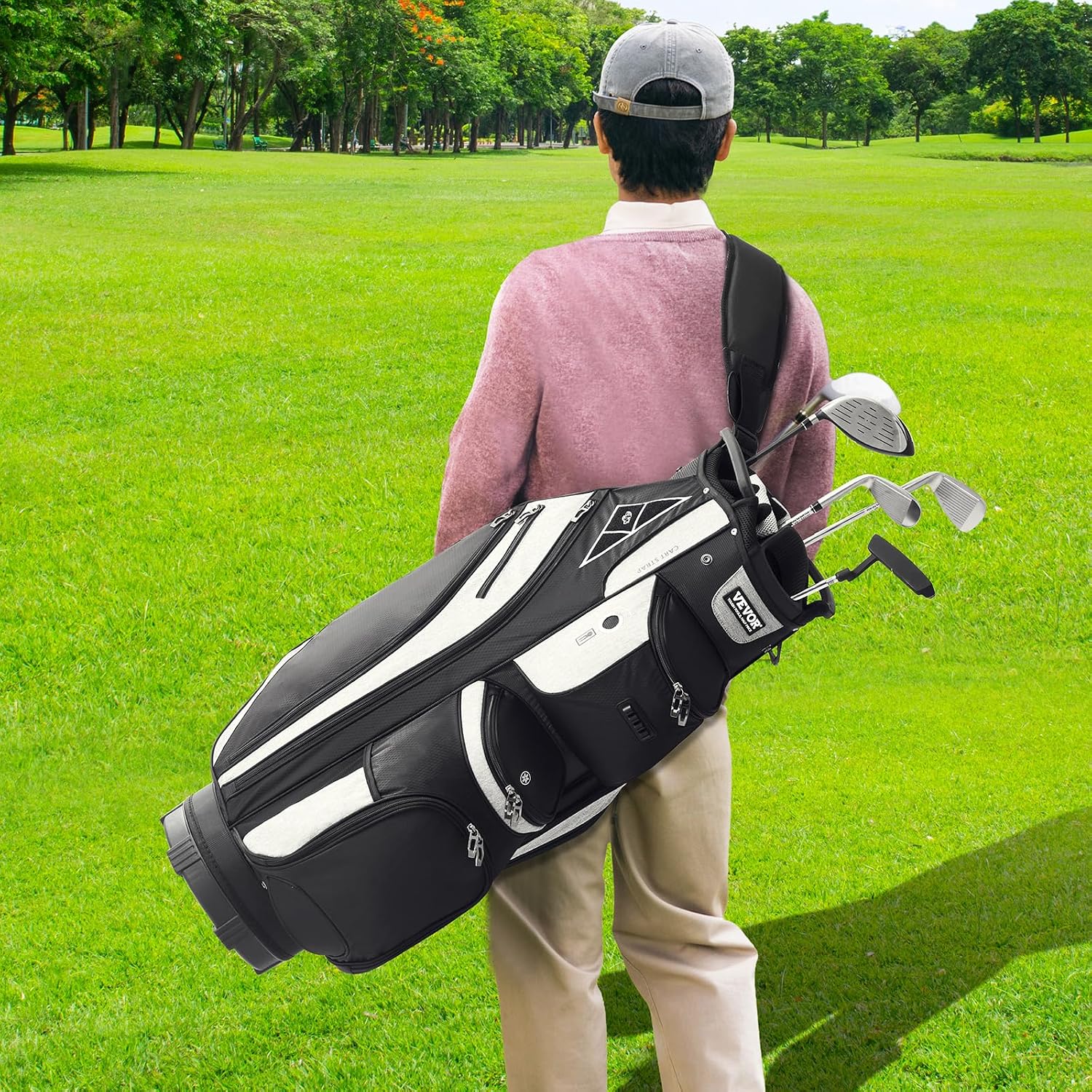 VEVOR Golf Cart Bag with 14 Way Organizer Divider Top, Premium Cart Bag with Stand, Durable Golf Bags with Handles & Dust Cover & Detachable Dual Strap for Men & Women