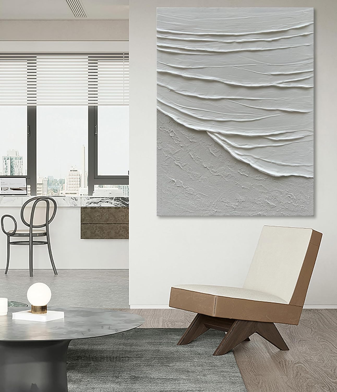 NANKAI Hand Painted Modern Abstract Painting 3D Textured Canvas Wall Art Minimalism Ocean Wave Oil Painting Living Room Bedroom Wall Decoration 28x40 Inches