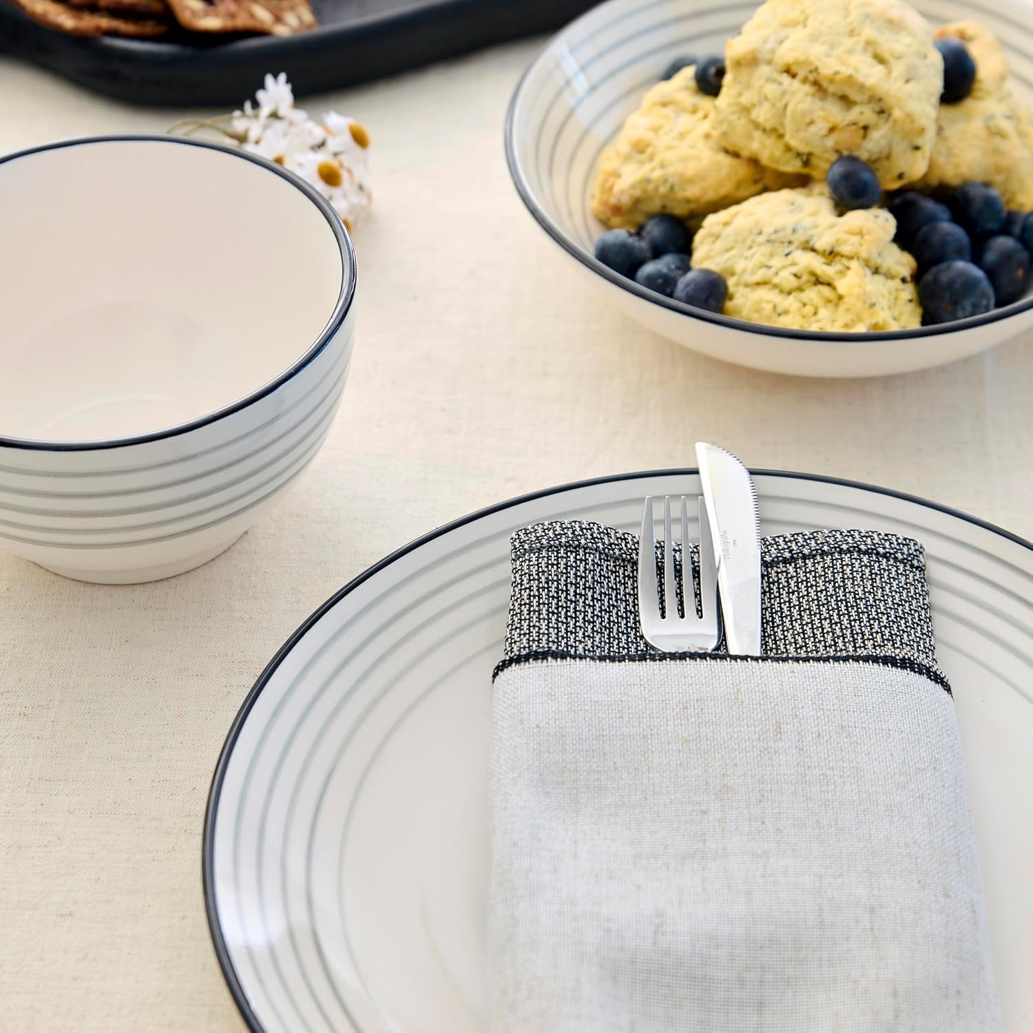 Earth & Clay Zeke 24-Piece Dinnerware Set Earthenware, Plates and Bowls Set, Dishwasher and Microwave Safe Dishes, Dish Set for 8, Grey