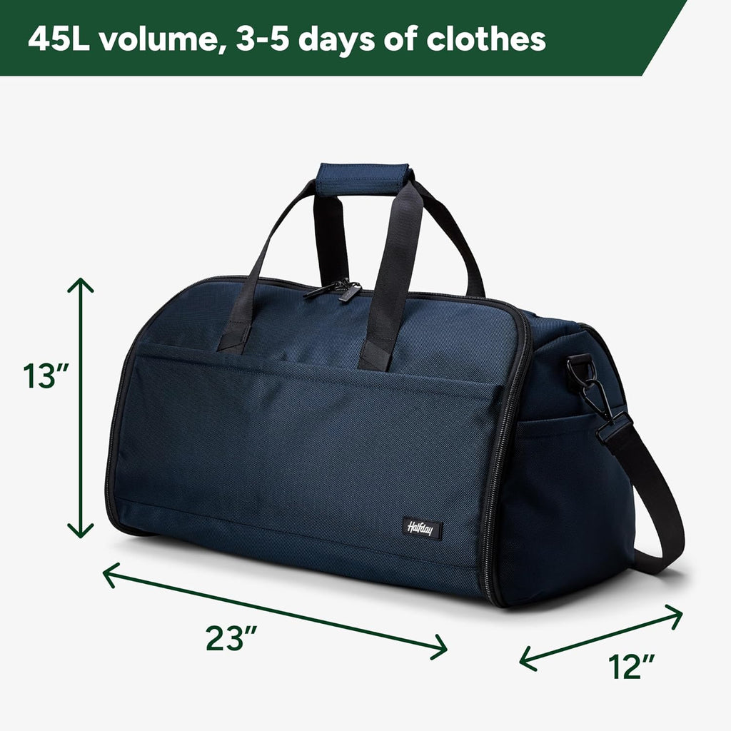 Halfday Convertible 2-in-1 Premium Garment Duffel Weekender Bag 45L: Wrinkle-Free Travel (Hanging Suit Compartment, Shoe Pockets, Trolley Sleeve), Balistic Nylon Carry-on, Pacific