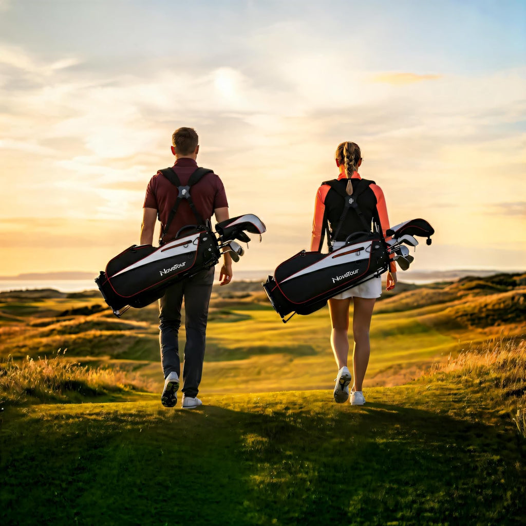 Golf Stand Bag - Lightweight Golf Bag with Stand and 7 Way Dividers, Dual Strap, Waterproof Pocket, Insulated Sleeve, Easy-Lift Handles and Swing-Cam Holder