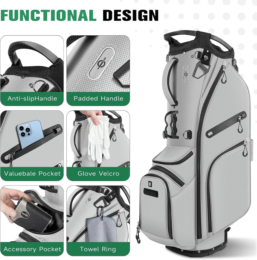 Findway 14 Way Golf Stand Bag, Lightweight Golf Bag with Stand for Men Women, Golf Club Carry Bag with Dual Strap, Rain Cover, Multiple Pockets, Golf Ball Holder