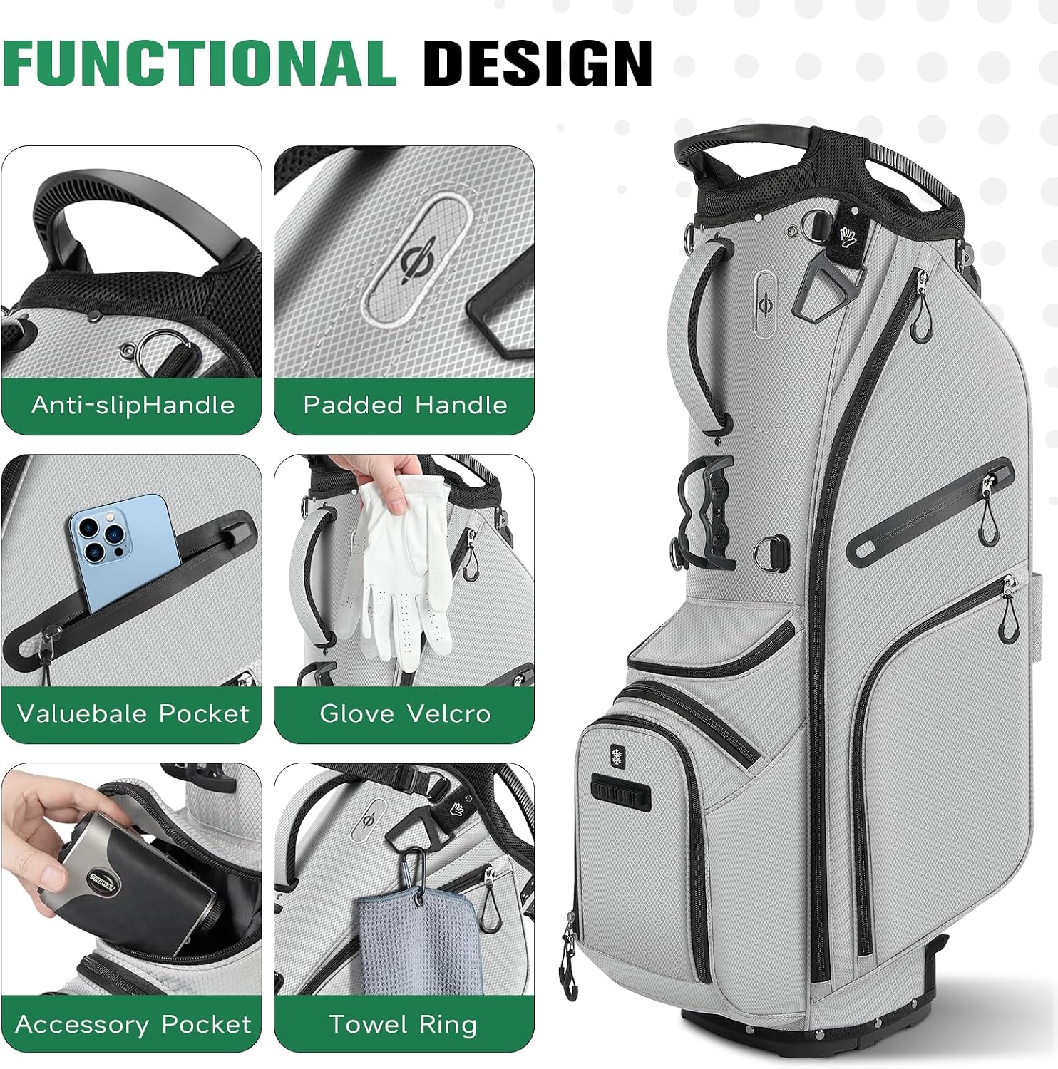 Findway 14 Way Golf Stand Bag, Lightweight Golf Bag with Stand for Men Women, Golf Club Carry Bag with Dual Strap, Rain Cover, Multiple Pockets, Golf Ball Holder