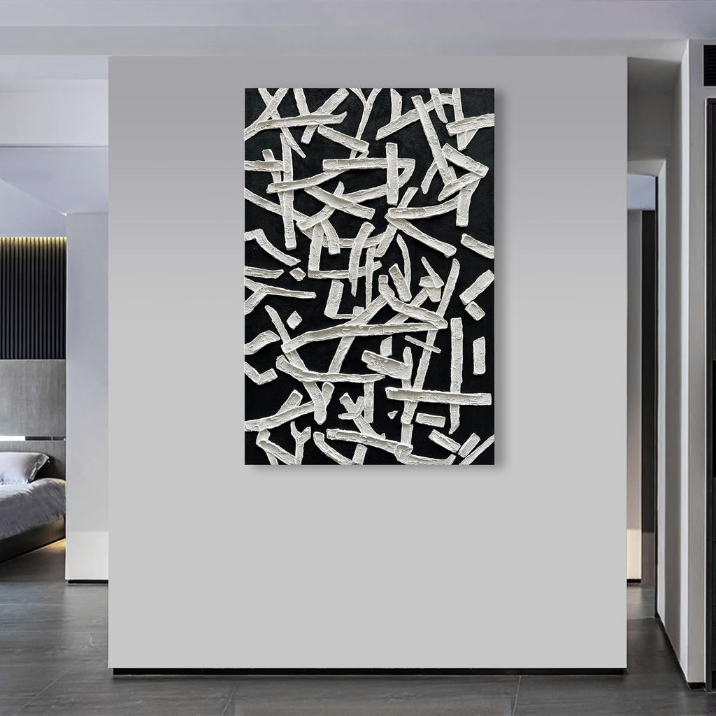 NANKAI Art Hand Painted Oil on Canvas in Black and White Modern Abstract Minimalist Oil Painting Home Wall Art Deco 45x30 inches