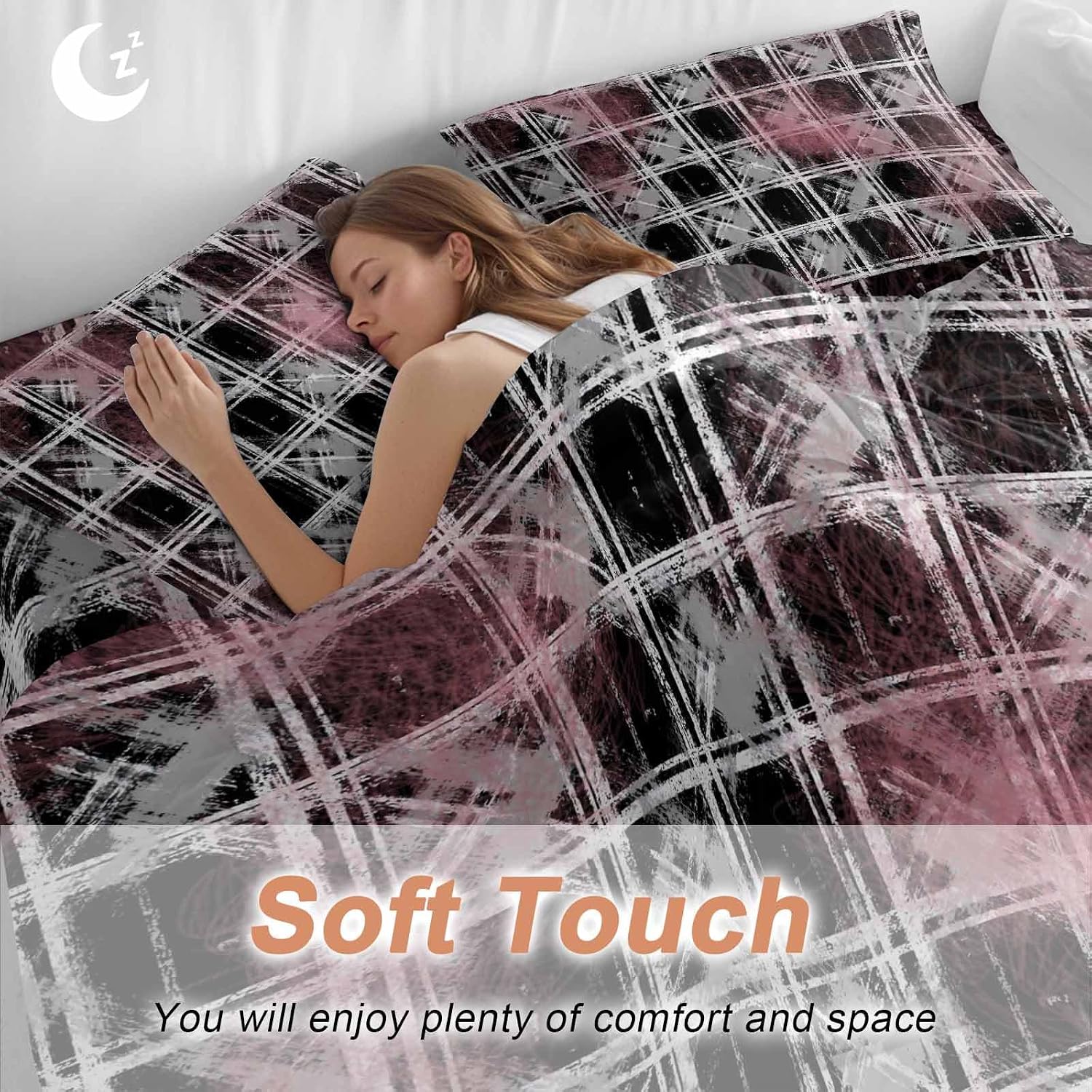 Tartan Duvet Cover Set Queen Size 4 Pieces Scottish Plaid Gray White Stripes Black Plaid Artistic Bedding Set with Zipper Closure, 1 Comforter Cover 90x92 Inches 1 Flat Sheet & 2 Pillow Cases