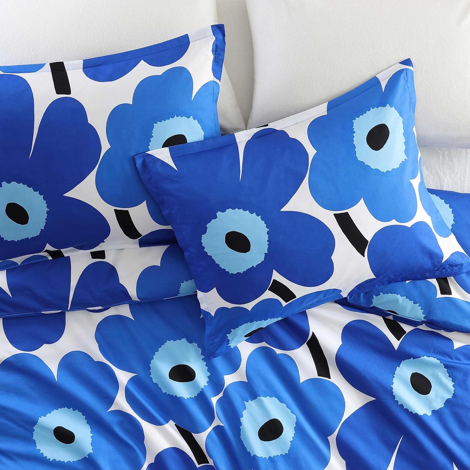 Marimekko - Full/Queen Duvet Cover Set, Cotton Percale Reversible Bedding with Matching Shams, Floral Home Decor (Unikko Blue, Full/Queen)
