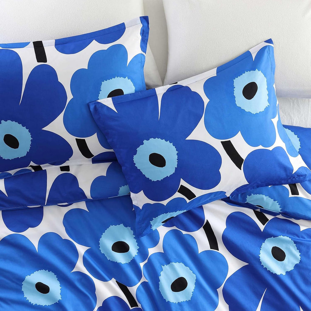 Marimekko - King Duvet Cover Set, Cotton Percale Reversible Bedding with Matching Shams, Floral Home Decor (Unikko Blue, King)