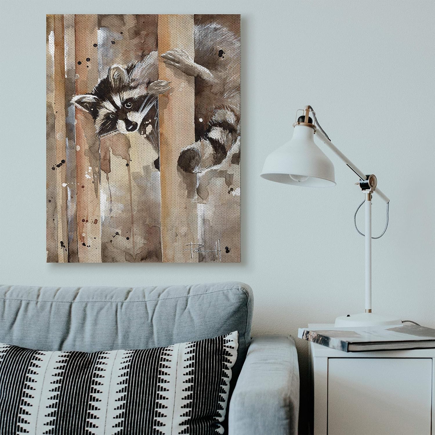 Stupell Industries Raccoon in The Forest Watercolor Animal Painting Canvas Wall Art, 36 x 48, Multi-Color