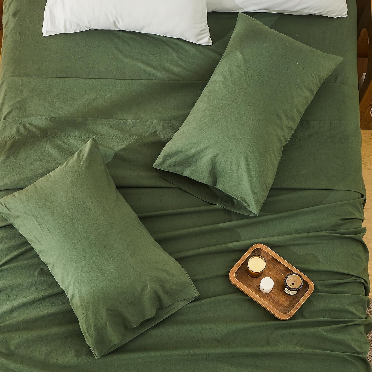 Bedlifes 100% French Flax Linen Sheets Set Queen Size - 6 Piece Extra Deep Pocket 18-24',Soft Breathable Queen Bed Sheets with Temperature Regulating & Moisture-Wicking(Forest Green