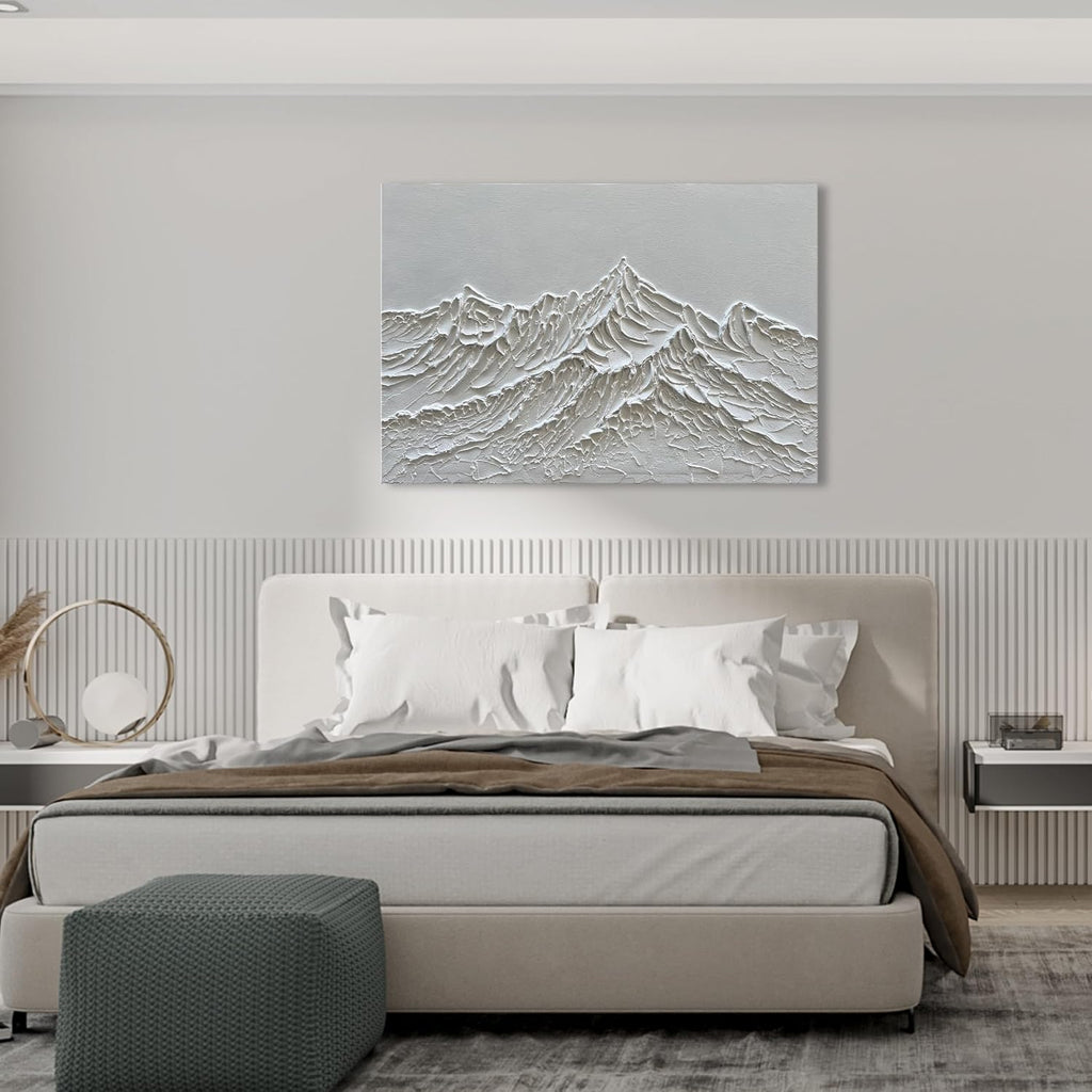 NANKAI Art Hand-Painted Snow Mountain Landscape Oil Painting White Modern Abstract Canvas Art Mural Family Wall Art Deco 30x45 inches