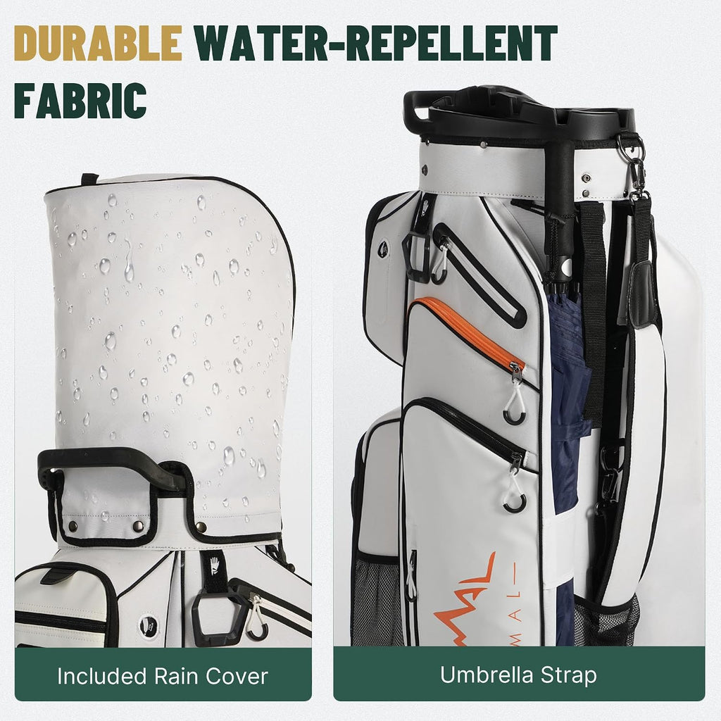 uniHimal Golf Cart Bag with 14-Way Full-Length Dividers, Golf Bag for Men Women with Magnetic Leather Pocket, Handles and Rain Cover, Lightweight Golf Club Bag Includes Cooler Pockets