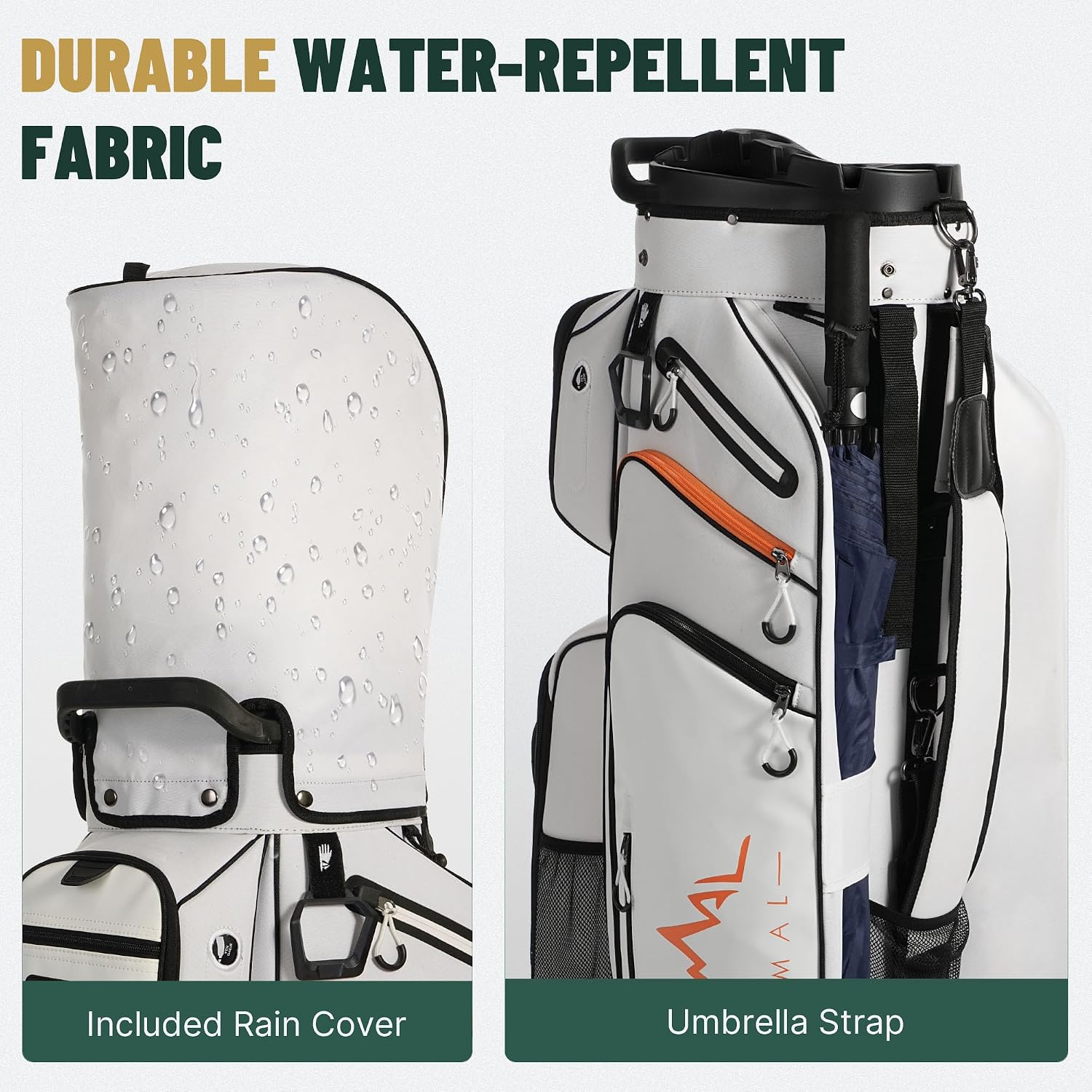 uniHimal Golf Cart Bag with 14-Way Full-Length Dividers, Golf Bag for Men Women with Magnetic Leather Pocket, Handles and Rain Cover, Lightweight Golf Club Bag Includes Cooler Pockets