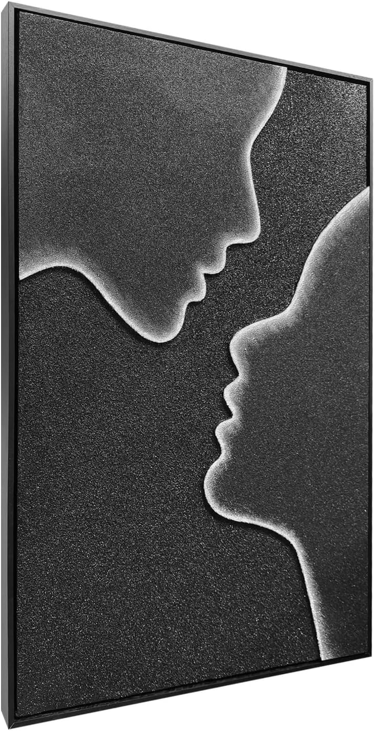 zoinart Creative Black and White Textured Wall Art, Handmade Abstract Romantic Plaster Paintings, Relief Art 24x36 inch