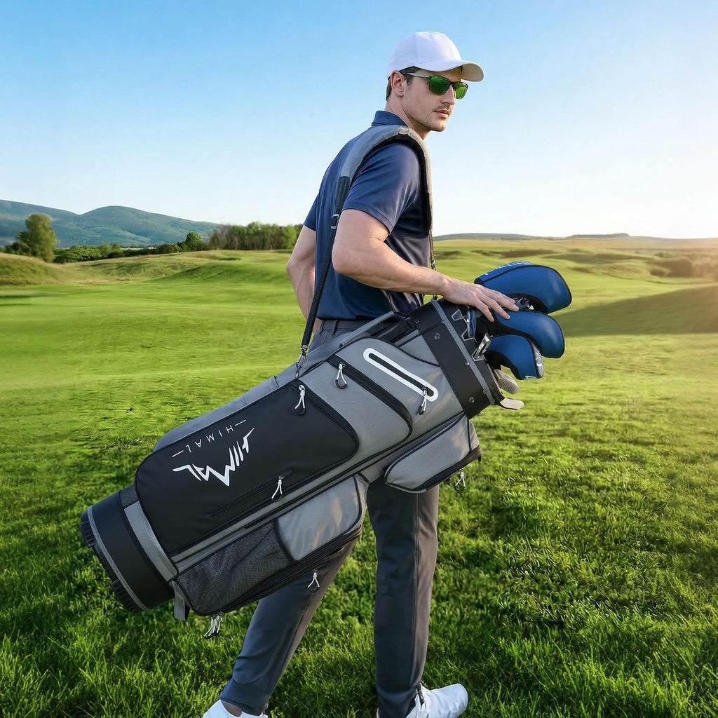 uniHimal Golf Cart Bag with 14-Way Full-Length Dividers, Golf Bag for Men Women with Magnetic Leather Pocket, Handles and Rain Cover, Lightweight Golf Club Bag Includes Cooler Pockets