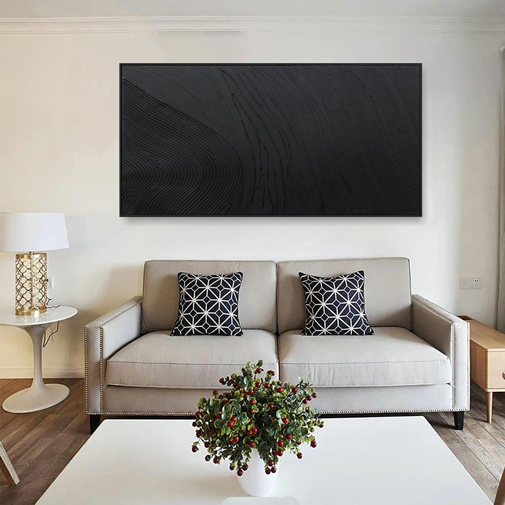 Framed Abstract Wall Art For Living Room Wall Decor Artwork 48' W X 24' H Black Hand Painted Line Texture Canvas In Large Abstract Artwork For Living Room Bedroom Office Modern Glam Decor Ready To Hang