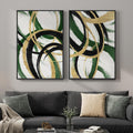 Framed Green Abstract Wall Art Set of 2 for Living Room, Large Green Gold and Black Canvas Artwork for Walls, Modern Luxury Painting Print for Bedroom Dining Room Office Hallway Wall Decor, 24x36 Inch