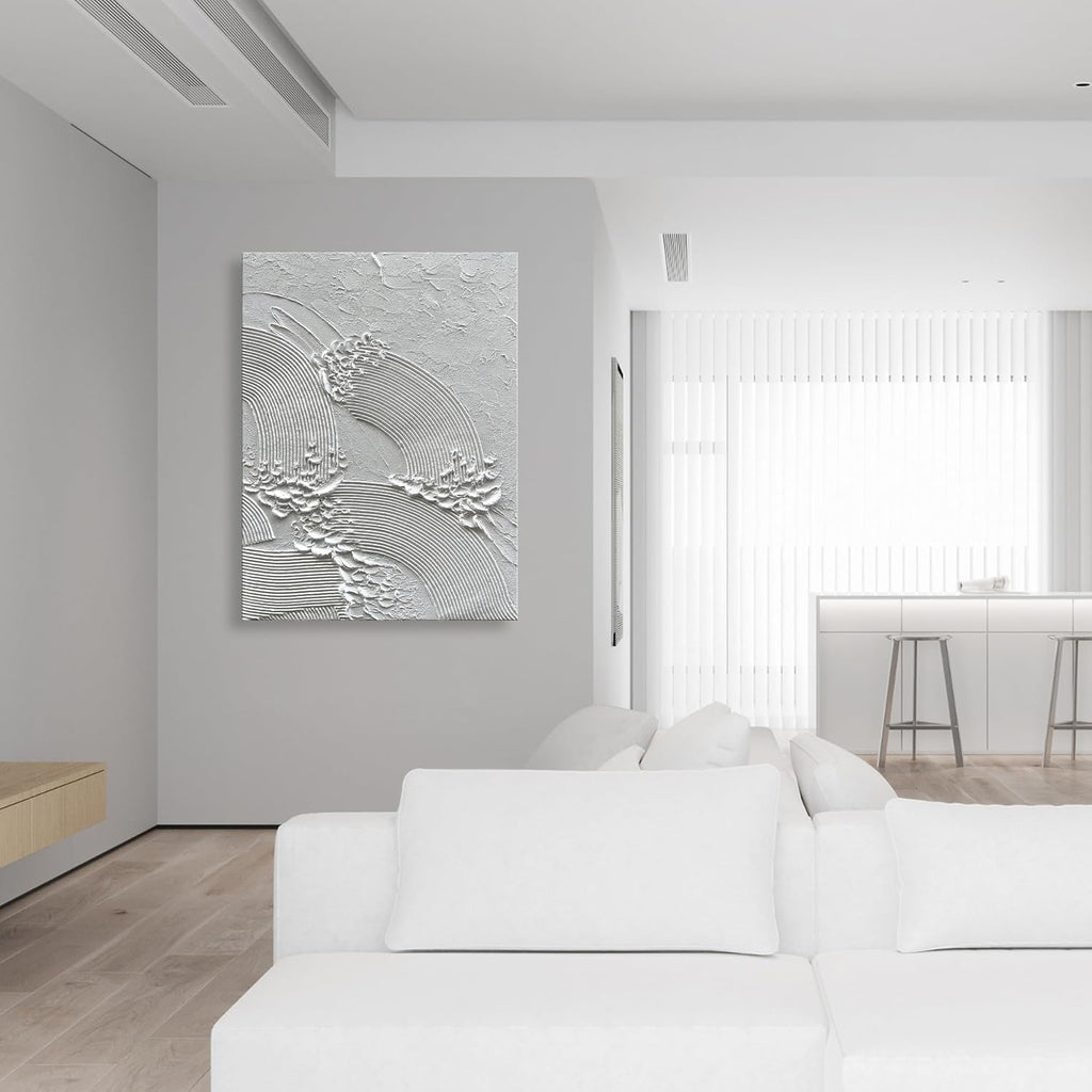 NANKAI Art White Thick Texture Abstract Oil Painting Hand-Painted Sea Texture Oil Painting Home Wall Art Deco 40x28 inches