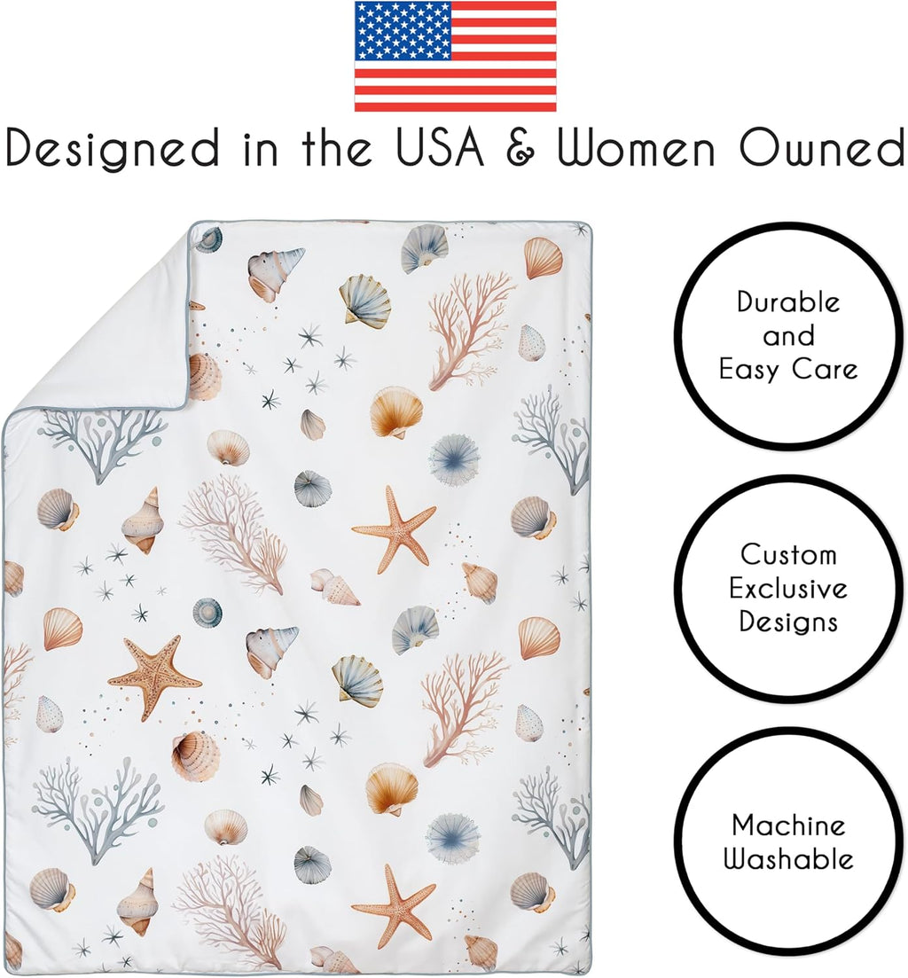 Sweet Jojo Designs 4-Piece Baby Crib Bedding Set (Ocean Seashells) for Boys or Girls, Infants/Nursery incl. Blanket, Fitted Sheet, Skirt, Diaper Stacker (Nautical, Beach Theme, Watercolor, Coastal)