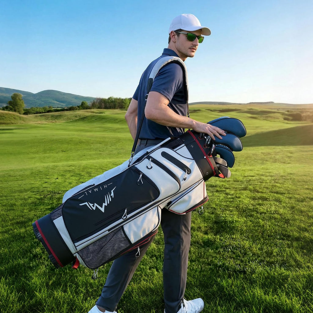 uniHimal Golf Cart Bag with 14-Way Full-Length Dividers, Golf Bag for Men Women with Magnetic Leather Pocket, Handles and Rain Cover, Lightweight Golf Club Bag Includes Cooler Pockets