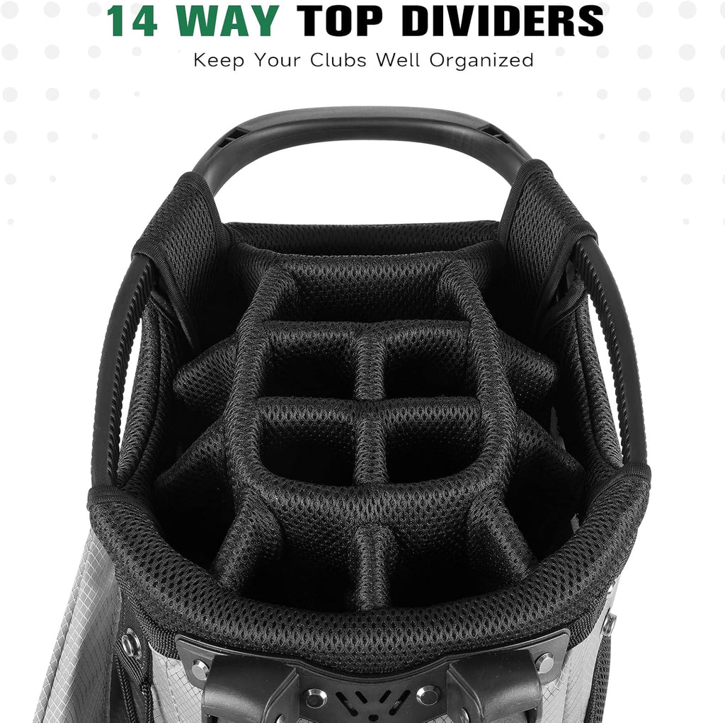 Findway 14 Way Golf Stand Bag, Lightweight Golf Bag with Stand for Men Women, Golf Club Carry Bag with Dual Strap, Rain Cover, Multiple Pockets, Golf Ball Holder
