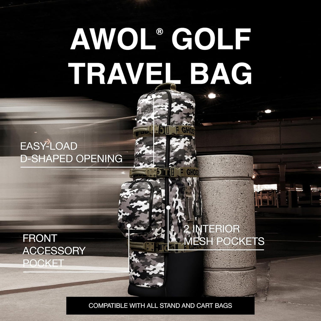 Ghost Golf AWOL Golf Travel Bag for Airlines with Wheels - Soft Padded Golf Club Travel Cover Fits All Stand & Cart Bags - Lockable Zippers, Water Resistant & Long-Lasting Heavy Duty Material