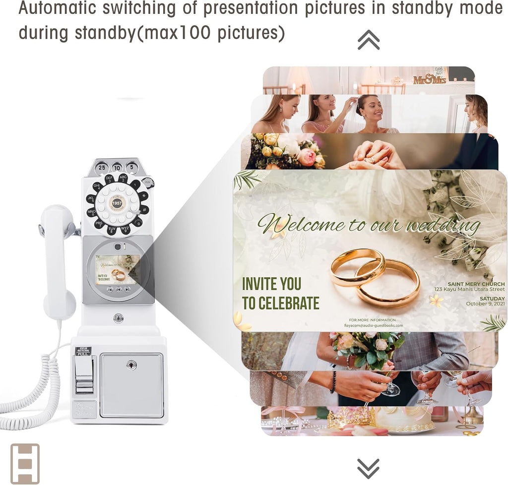 Video Guest Book, Audio Guest Book Wedding Phone, Record Preserve Your Special Occasions, for Wedding, Bridal Shower, Baby Shower, Birthday, Graduations, Anniversary (Wall Hanging, White)