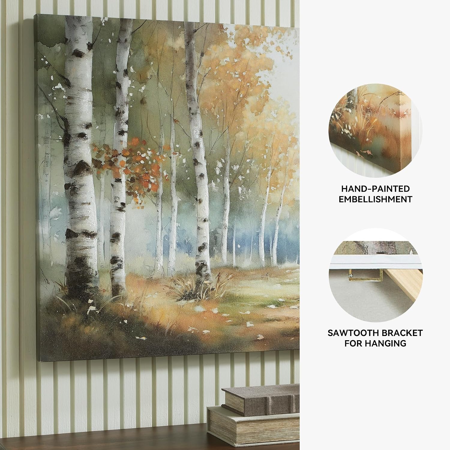 Signature Design by Ashley Leithan Classic Hand Painted Landscapse Wall Art 60 x 36 Inches, Light Brown & White