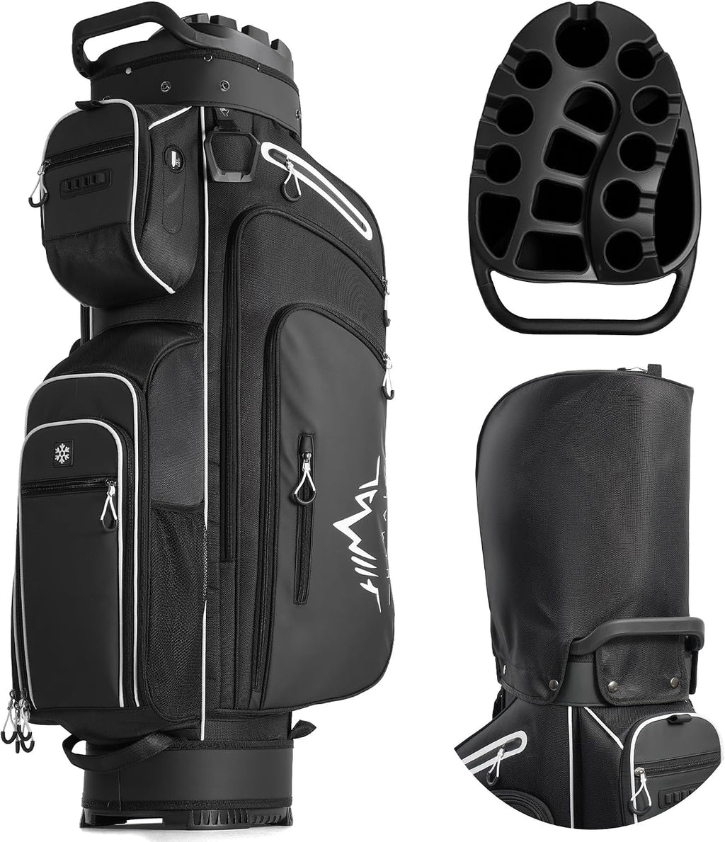 uniHimal Golf Cart Bag with 14-Way Full-Length Dividers, Golf Bag for Men Women with Magnetic Leather Pocket, Handles and Rain Cover, Lightweight Golf Club Bag Includes Cooler Pockets