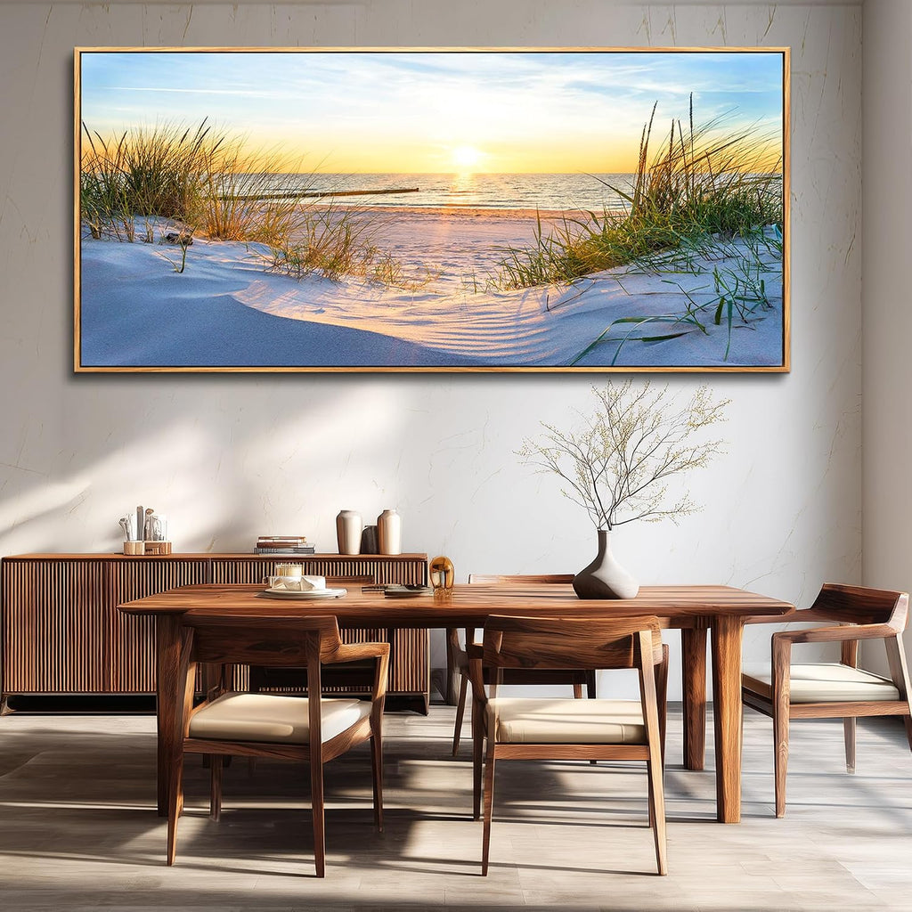 MHARTK66 Large Wall Art For Living Room Wall Decor For Office Ocean Painting Bedroom Wall Decorations Sunrise And Sunset Pictures Artwork For Modern Wood Framed Beach Canvas Prints Poster 72l X 32w