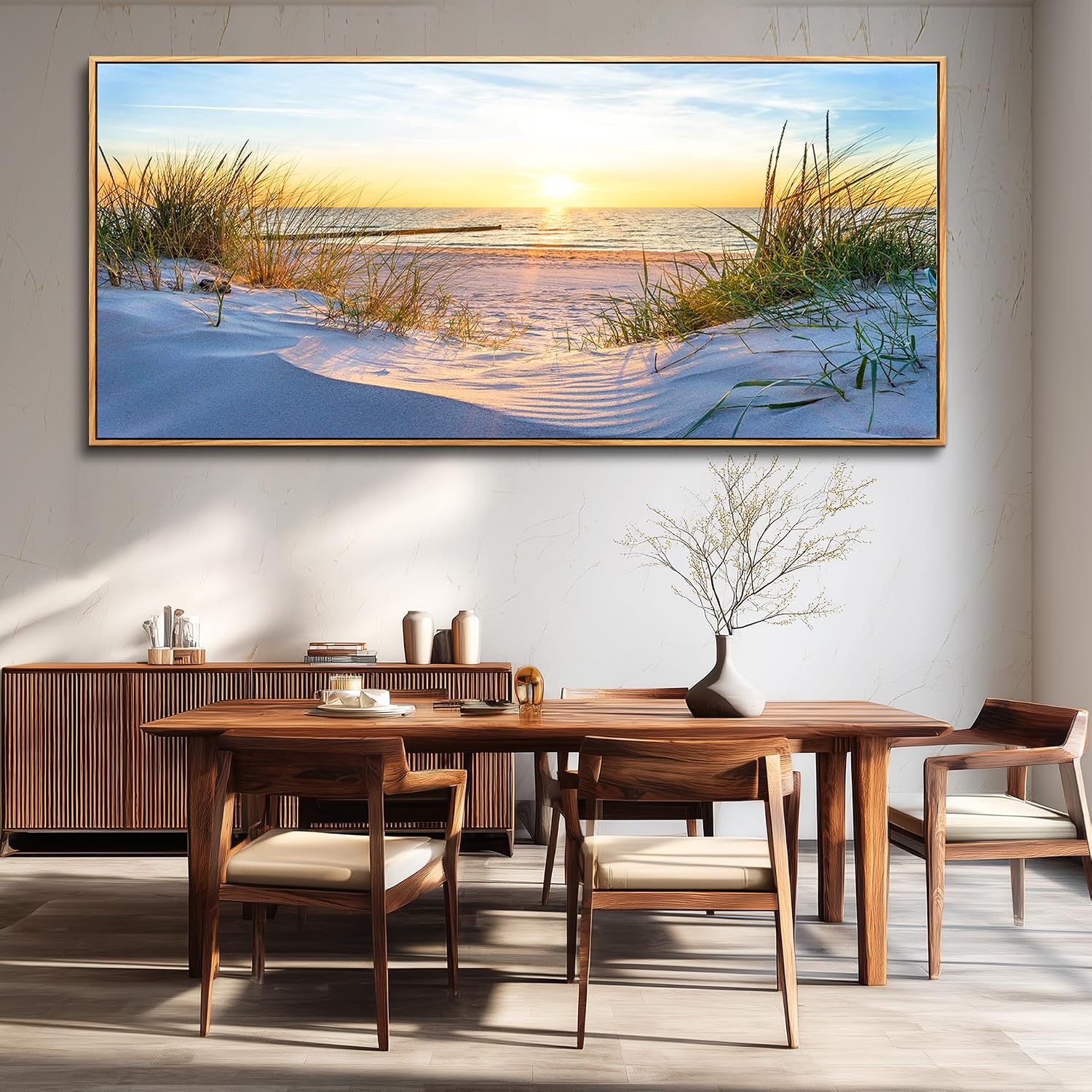 MHARTK66 Large Wall Art For Living Room Wall Decor For Office Ocean Painting Bedroom Wall Decorations Sunrise And Sunset Pictures Artwork For Modern Wood Framed Beach Canvas Prints Poster 72l X 32w