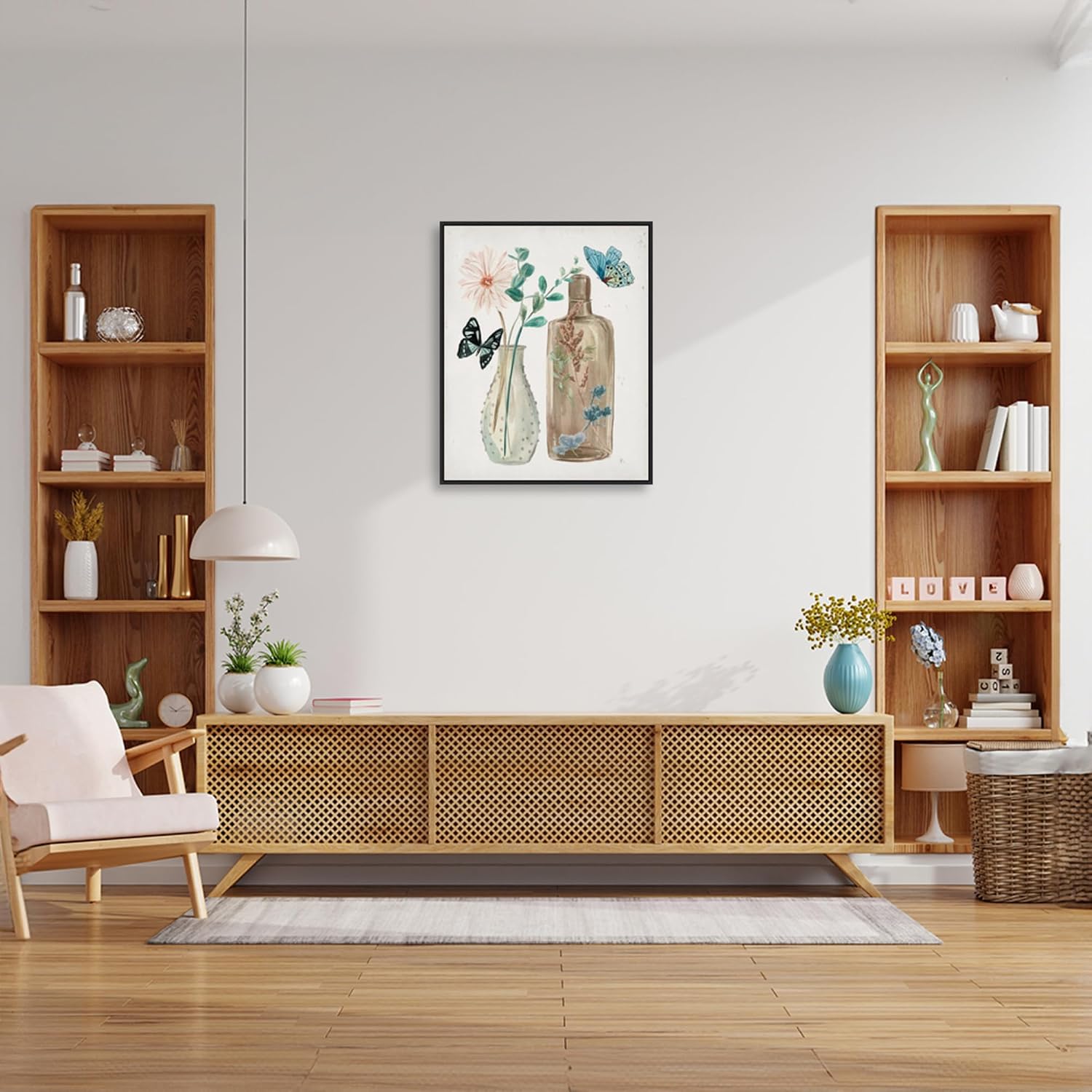 Amanti Art Framed Canvas Wall Art 28x23 Butterflies and Flowers IV by Melissa Wang, Framed Wall Art Canvas, Still Life Artwork, Modern Decor, Medium Poster Painting for Living Room, Bedroom, Bathroom