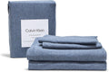 Calvin Klein - King Size Sheets Set, Naturally Soft Cotton-Blend Melange Jersey Bedding - Bed Sheets with Matching Pillowcases & Fitted Sheet (Modern Cotton Dark Blue)