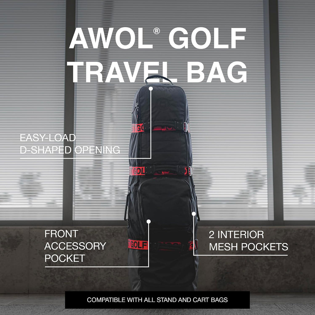 Ghost Golf AWOL Golf Travel Bag for Airlines with Wheels - Soft Padded Golf Club Travel Cover Fits All Stand & Cart Bags - Lockable Zippers, Water Resistant & Long-Lasting Heavy Duty Material