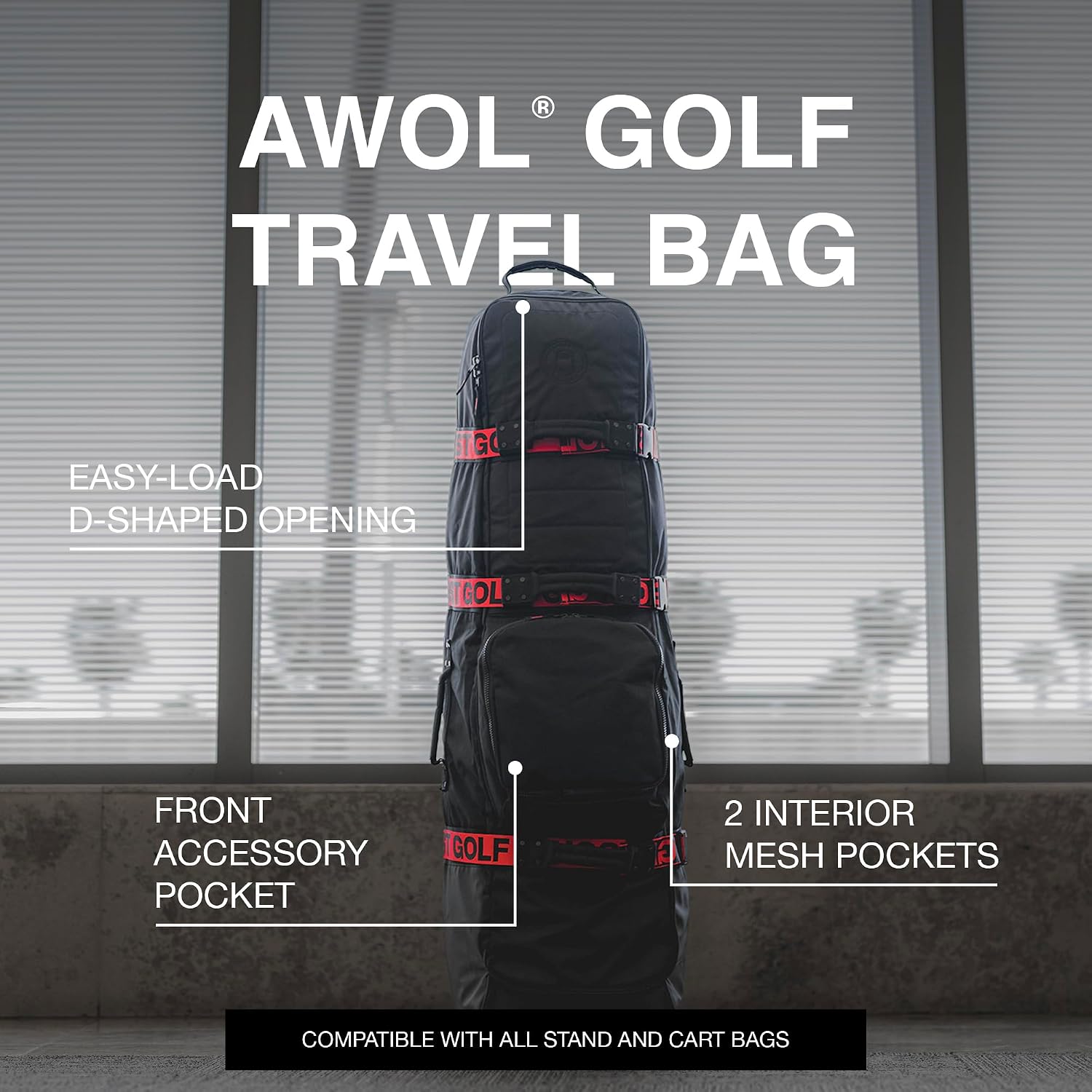 Ghost Golf AWOL Golf Travel Bag for Airlines with Wheels - Soft Padded Golf Club Travel Cover Fits All Stand & Cart Bags - Lockable Zippers, Water Resistant & Long-Lasting Heavy Duty Material