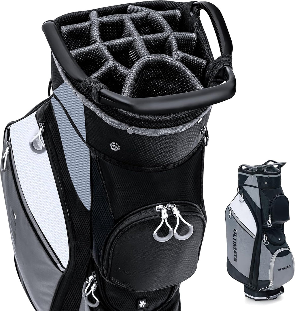 Goplus Golf Cart Bag with 14-Way Top Dividers, Golf Club Bag with 7 Zippered Pockets Including Cooler Bag, Rain Hood, Carry Handles, Detachable Shoulder Strap, Lightweight Golf Bag for Men Women