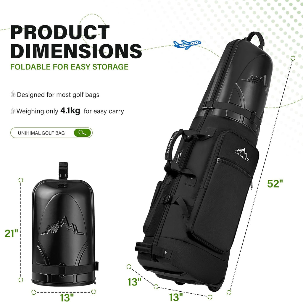 uniHimal Golf Travel Bag with Hard Case Top, 1680D Heavy Duty Oxford Golf Club Travel Bags for Airlines with Wheels Easy to Maneuver
