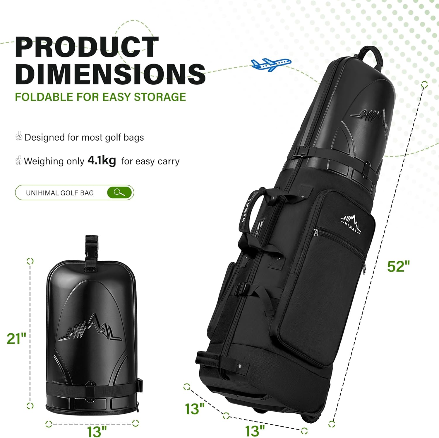 uniHimal Golf Travel Bag with Hard Case Top, 1680D Heavy Duty Oxford Golf Club Travel Bags for Airlines with Wheels Easy to Maneuver