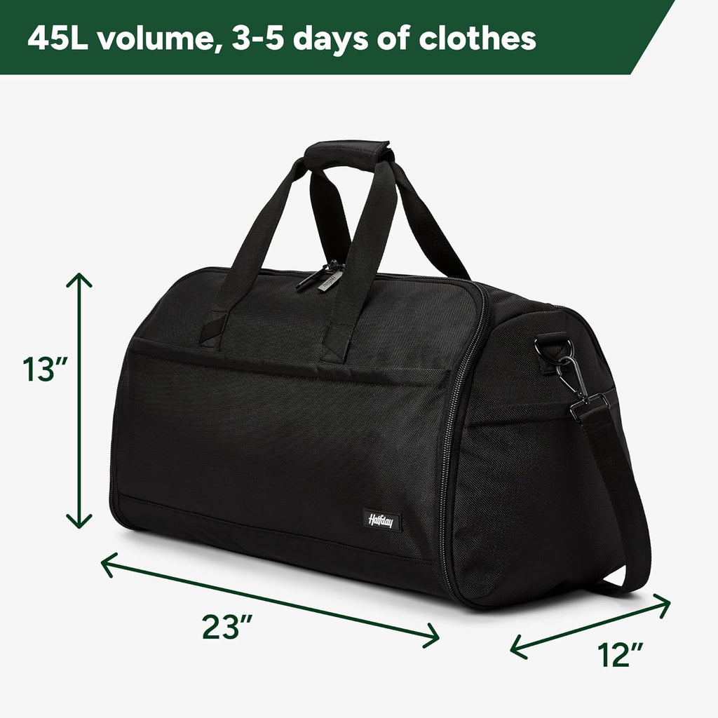 Halfday Convertible 2-in-1 Premium Garment Duffel Weekender Bag 45L: Wrinkle-Free Travel (Hanging Suit Compartment, Shoe Pockets, Trolley Sleeve), Balistic Nylon Carry-on, Jet