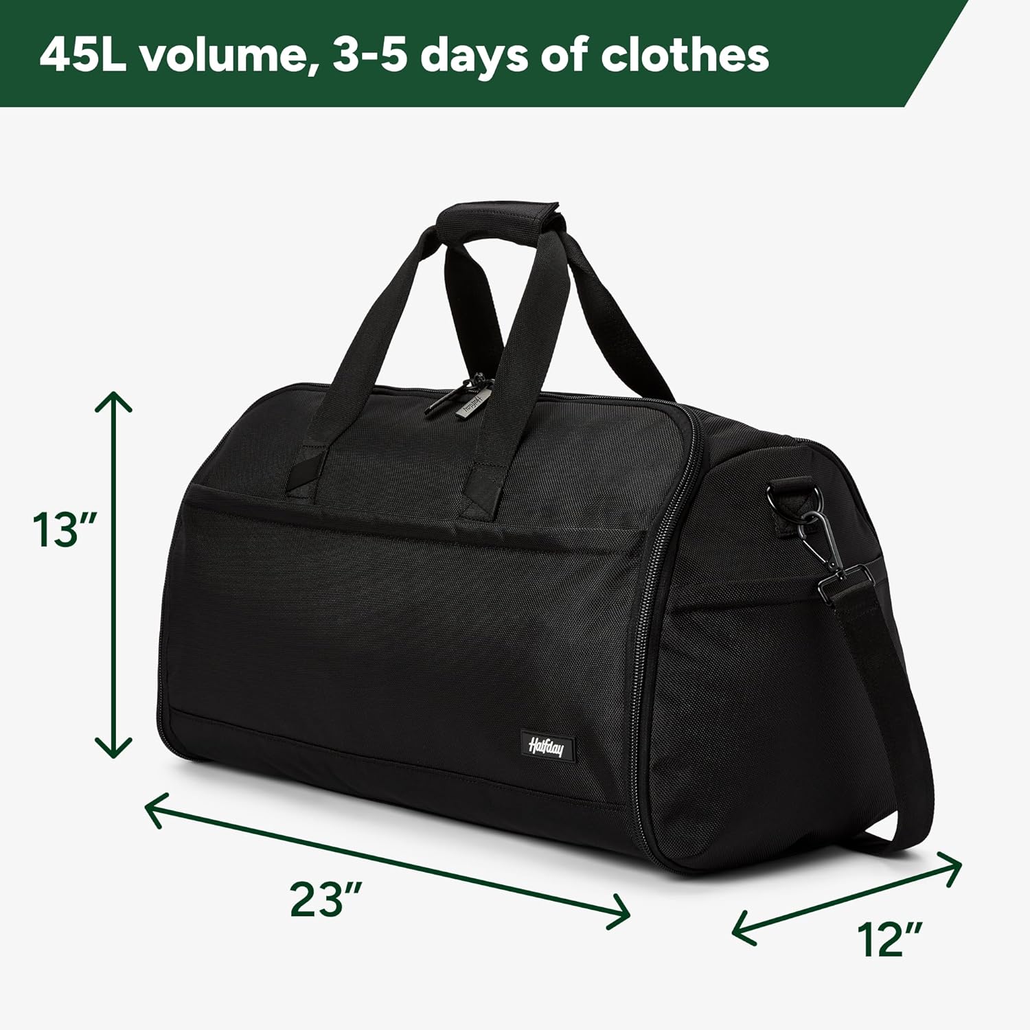 Halfday Convertible 2-in-1 Premium Garment Duffel Weekender Bag 45L: Wrinkle-Free Travel (Hanging Suit Compartment, Shoe Pockets, Trolley Sleeve), Balistic Nylon Carry-on, Jet