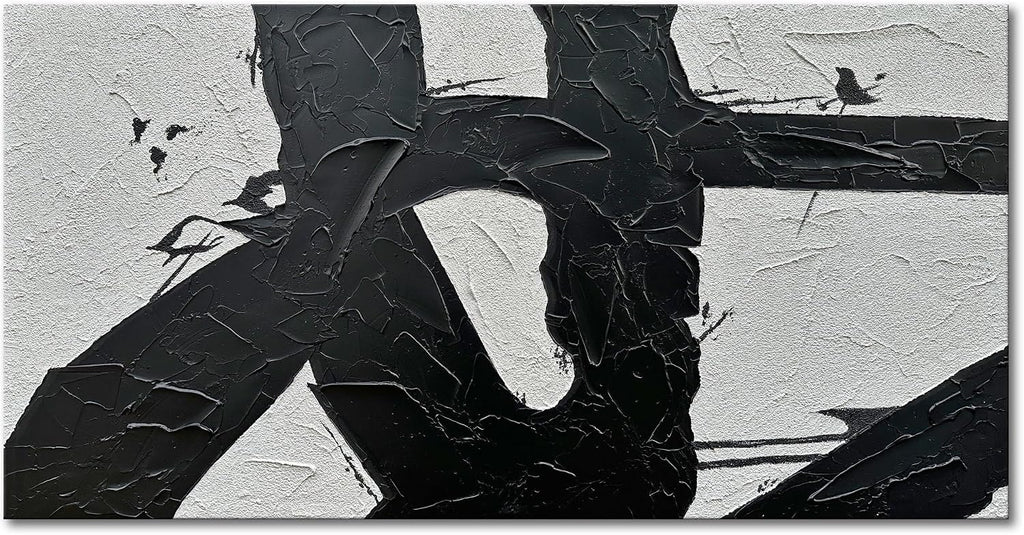 zoinart Hand Painted Large Wall Art, Black and White Textured Wall Art 30x60 Inches Modern Canvas Abstract Paintings Minimalist Artwork for Walls